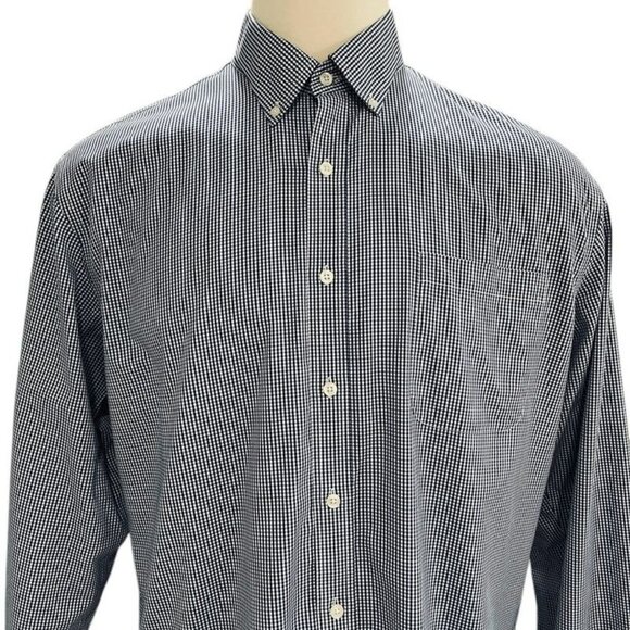 Lands End Supima Cotton Button Down Shirt Tailored Fit Blue Check 17/37 - Picture 5 of 7